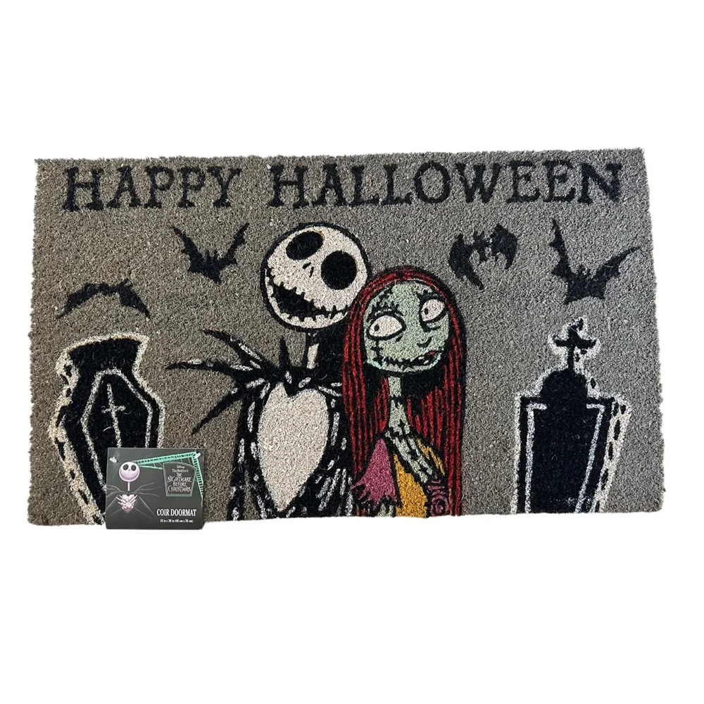 Disney Nightmare Before Christmas Jack & Sally Happy Halloween Coir Doormat Grey